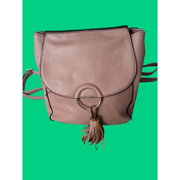 Blush Pink Handbags - Blush Pink Faux Leather Backpack Purse With Tassel Accent & Ring Detail